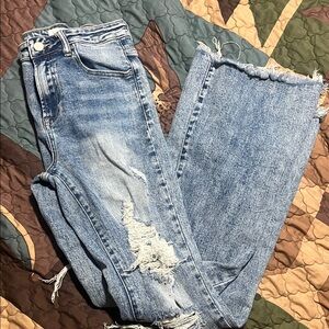 Stylish Distressed Blue Straight Leg Jeans